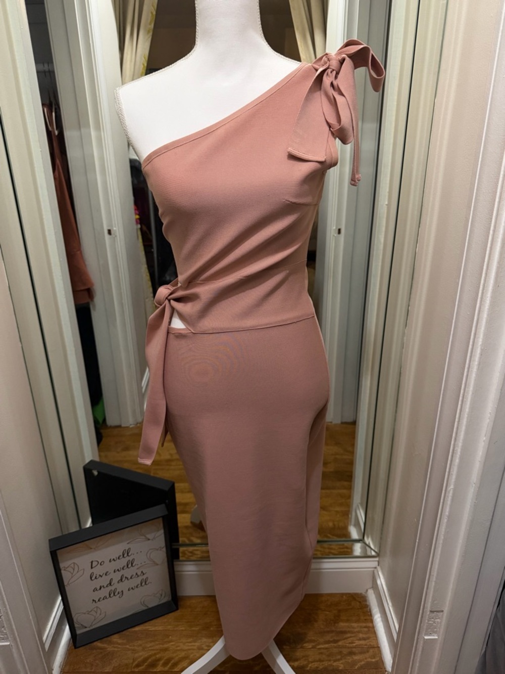 Boohoo One-Shoulder Tie Detail Midi Dress in Dusty Rose